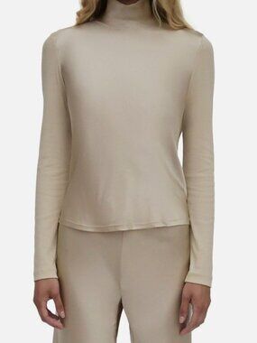 Rosetta Getty Women's Beige Bias Turtleneck Long Sleeve Blouse Top Size S